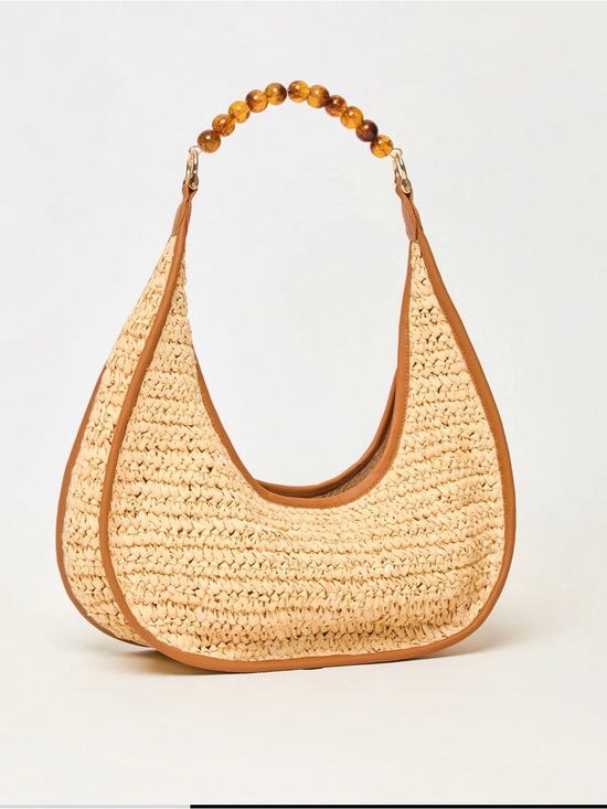 l*space Handbags - l*space Straw Hobo Bag with Amber Bead Handle and Tan Trim